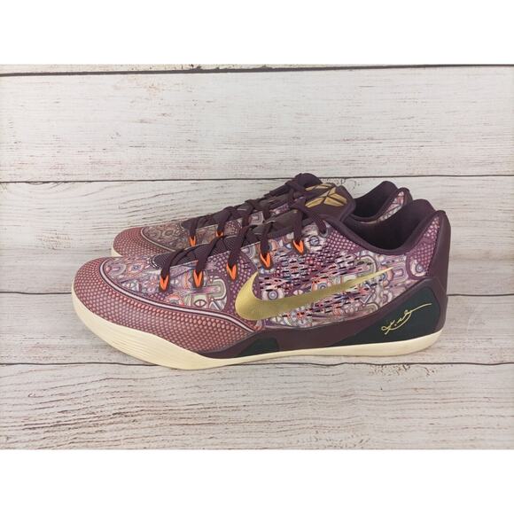 Nike Mens Sz 18 Kobe 9 EM Silk Sneakers Burgundy Gold 646701-676 - Picture 6 of 9
